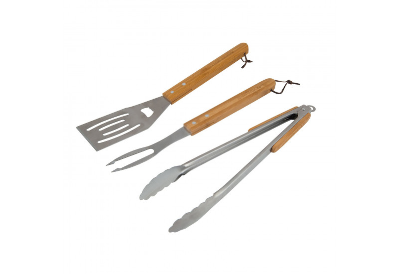 SET DE 3 USTENSILES BARBECUE INOX MANCHE EN BOIS (Spatule, fourchette, pinces) SET DE 3 USTENSILES BARBECUE INOX MANCHE EN BOIS (Spatule, fourchette, pinces)