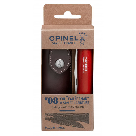 OPINEL - TRADITION N°08 INOX BAROUDEUR ROUGE AVEC LACET EN CUIR + ETUI OPINEL - TRADITION N°08 INOX BAROUDEUR ROUGE AVEC LACET EN CUIR + ETUI