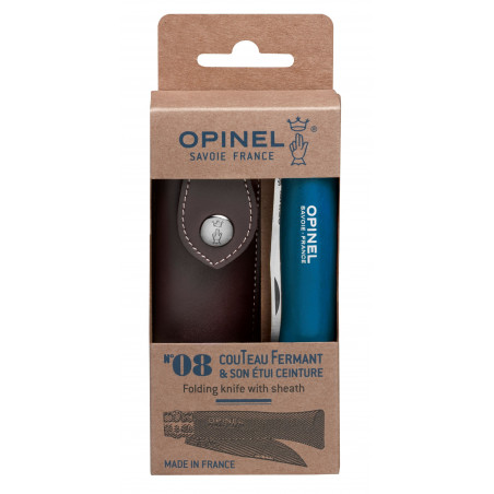 OPINEL - TRADITION N°08 INOX BAROUDEUR BLEU AVEC LACET EN CUIR + ETUI OPINEL - TRADITION N°08 INOX BAROUDEUR BLEU AVEC LACET EN CUIR + ETUI
